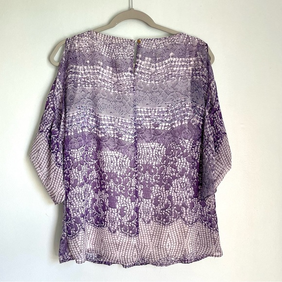 Jennifer Lopez Mosaic Sequined Cold Shoulder Blouse Women’s Small Purple - Picture 2 of 9